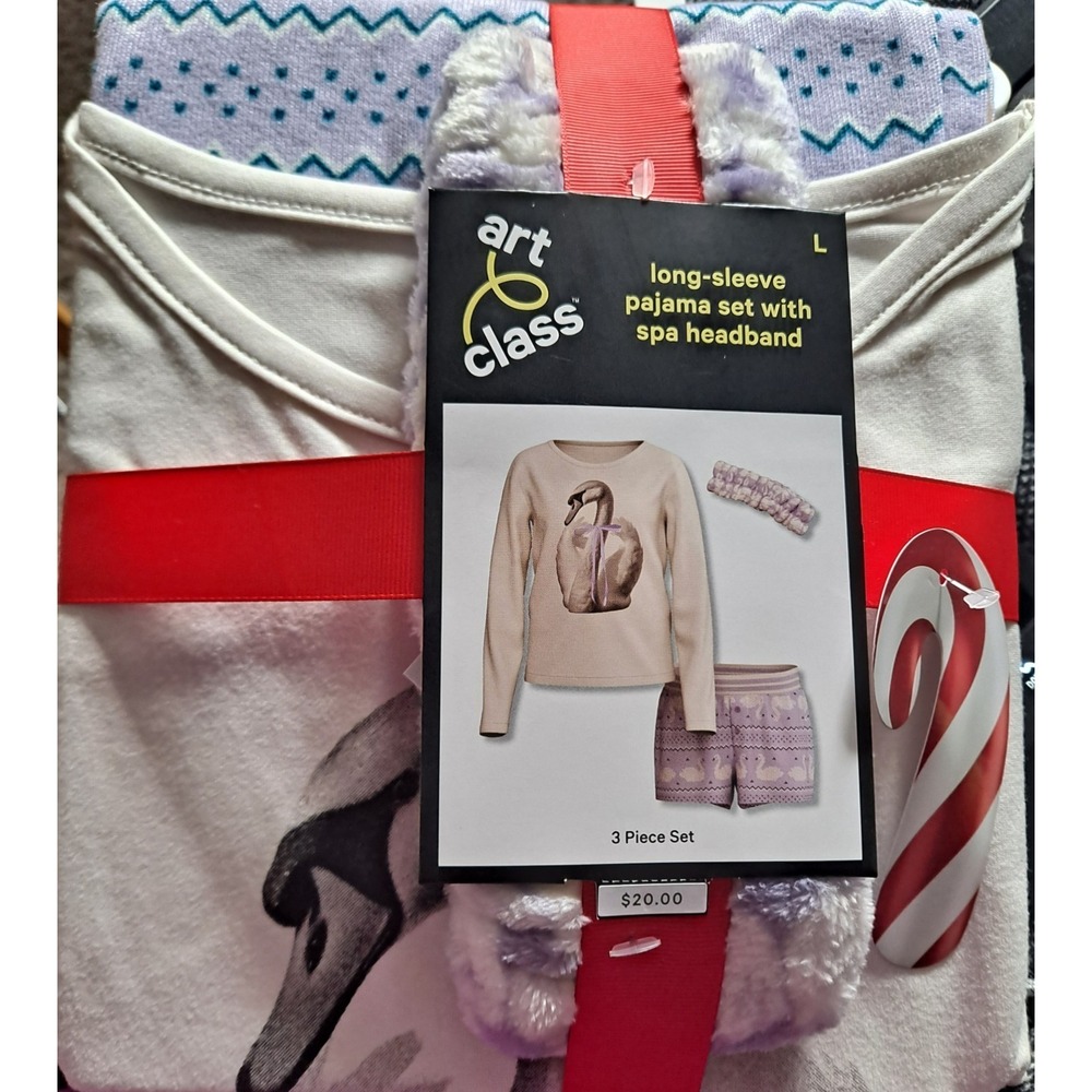 Art Class Purple Swan‎ Girls Size Large Long Sleeve Pajama Set With Headband